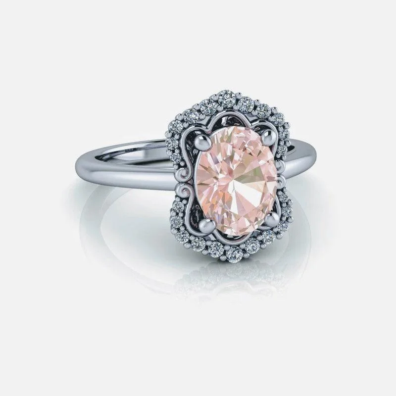 women's elegant engagement rings-1.30 ctw Oval Morganite Engagement Ring Diamond Engagement Ring