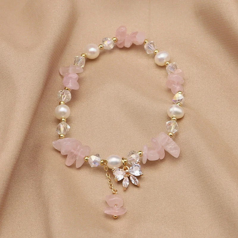 Pink Crystal Bow Elastic Bracelet