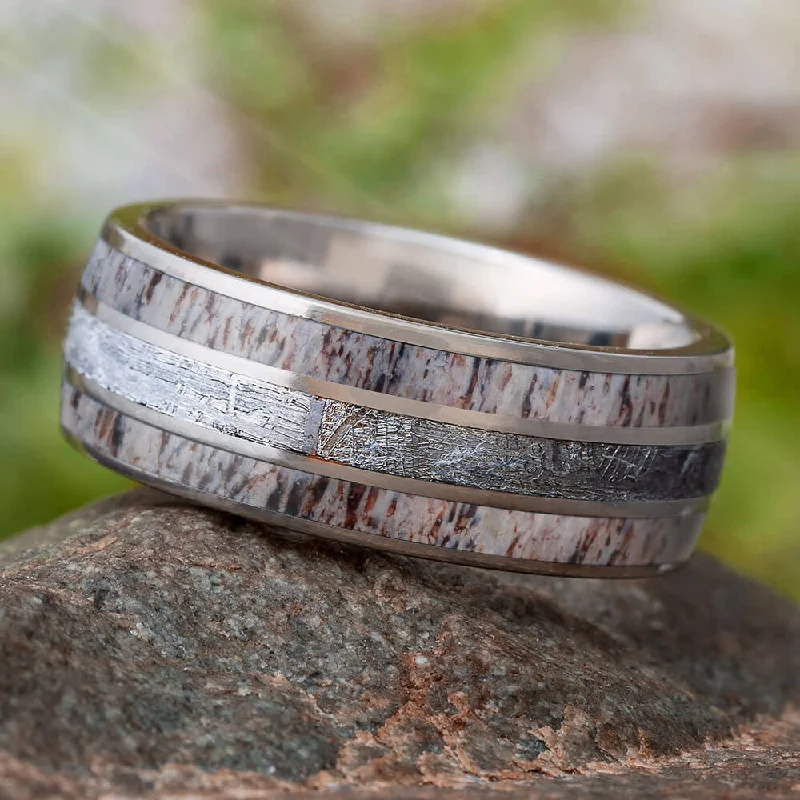 women's platinum wedding bands-Antler & Meteorite Men's Wedding Band