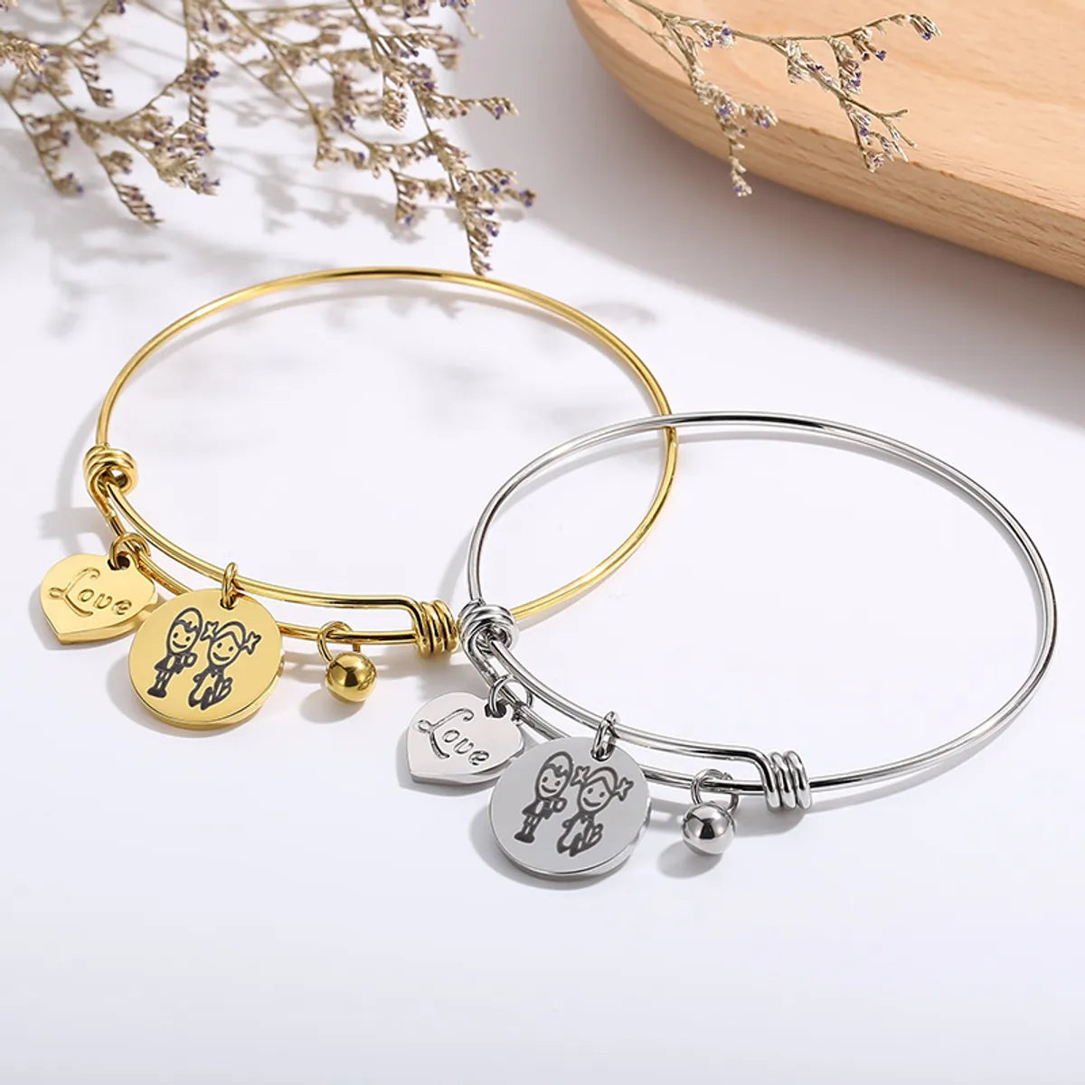 women's fashion bangles-Simple Style Cartoon Character Letter Heart Shape Titanium Steel Bangle