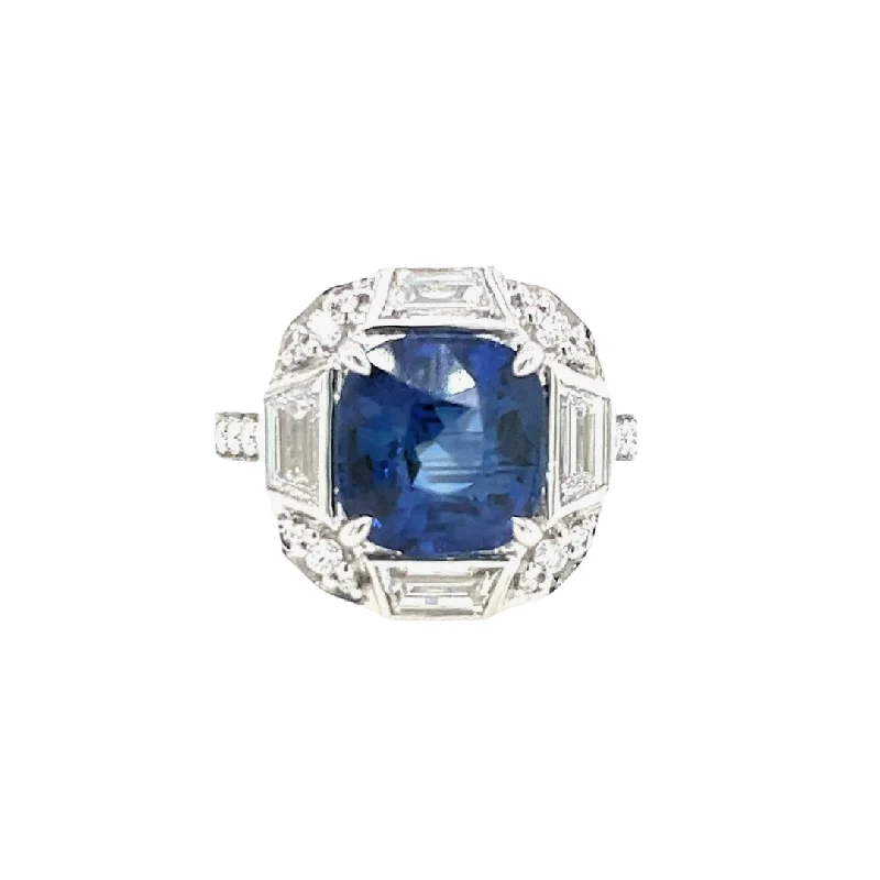 women's antique engagement rings-18K White Gold 4.79ct Cushion Cut Sapphire & 1.10cttw Diamond Ring