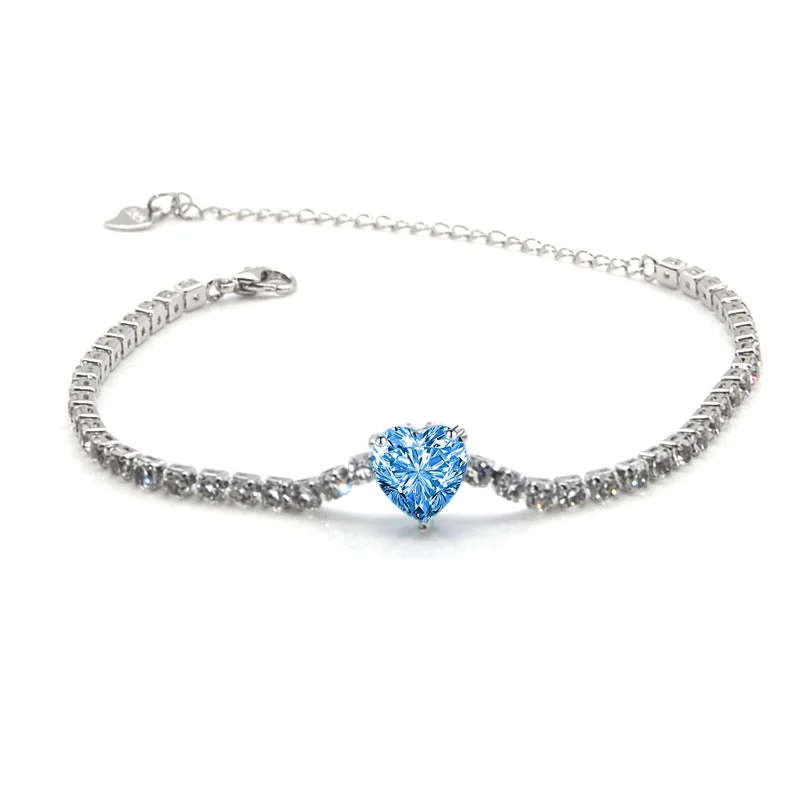 Blue-Heart-Shaped Rhinestone Bracelet