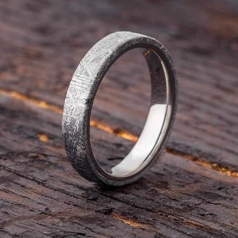 women's eternity rings-Thin Gibeon Meteorite Ring, 4mm Overlay