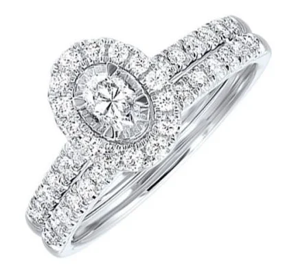 women's engagement rings with side stones-Classy Oval Diamond Engagement Ring and Wedding Band Set