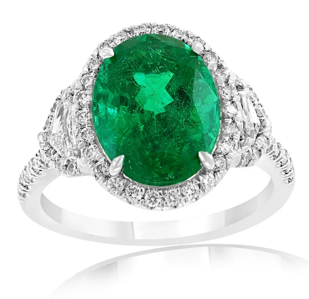 women's affordable engagement rings-Platinum 3.90ct Emerald & 0.64cttw GH-SI1 Diamond Ring Sz 6.5