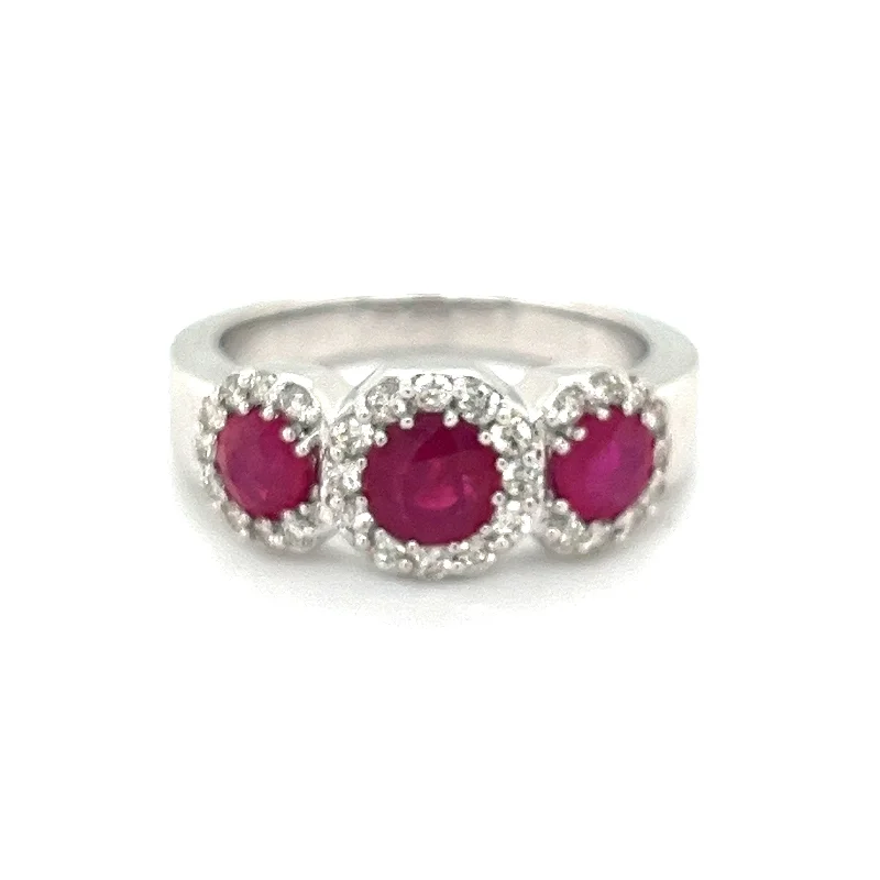 women's engagement rings with side diamonds-14K White Gold 1.89cttw Ruby & 0.43cttw Diamond Ring