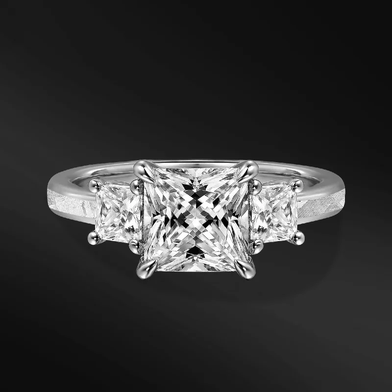 women's custom-designed engagement rings-Stellar Passion Women's Ring | 1.5 CT Certified Princess cut Moissanite Engagement Ring | D - Color, VVS1 Clarity | Muonionalusta Meteorite