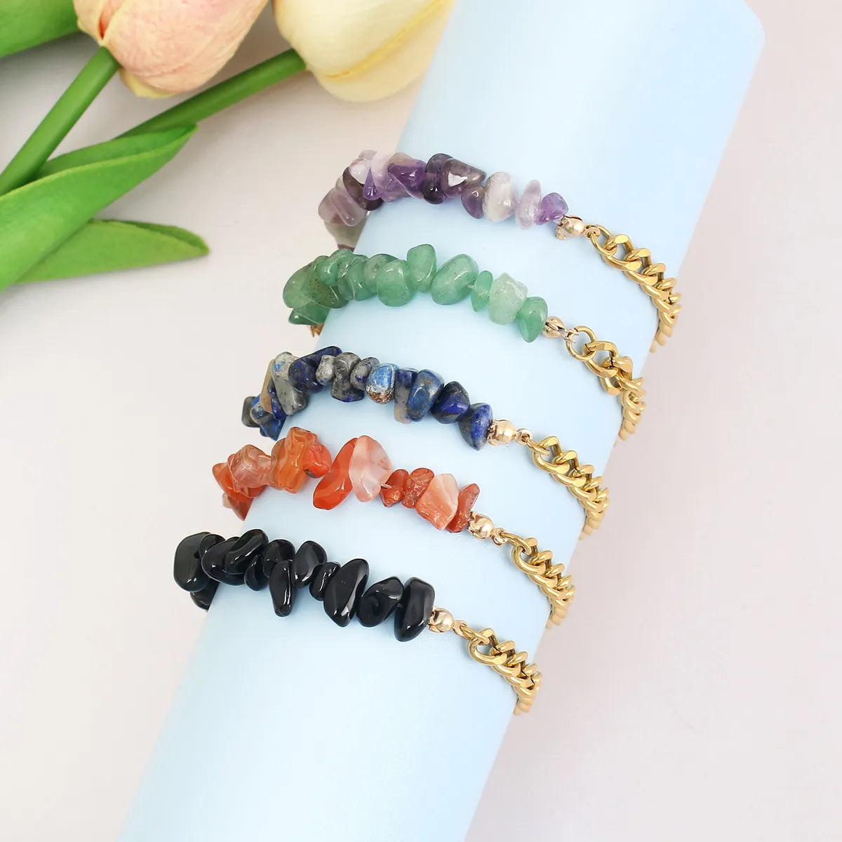 women's leather bangles-Stainless Steel Natural Stone Vacation Color Block Irregular Handmade Bracelets