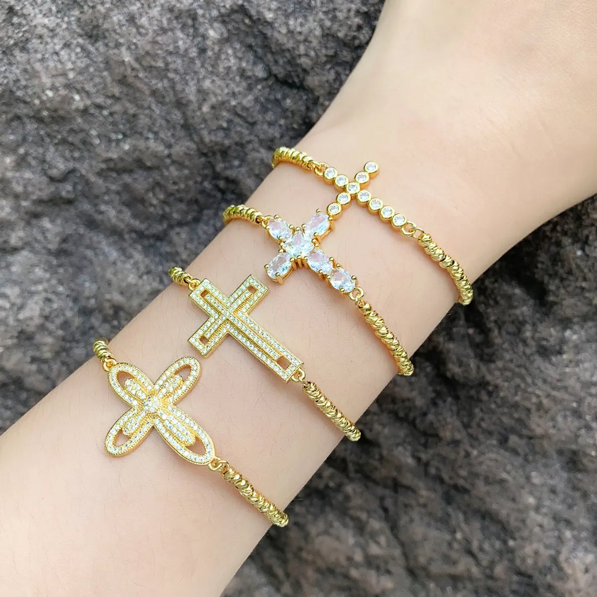 women's bracelet with crystals-Simple Style Korean Style Cross Copper Plating Inlay Zircon 18k Gold Plated Bracelets