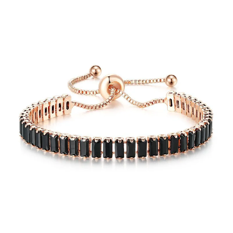 Rose Gold + Rectangular Black Stone 2.5 * 5mm