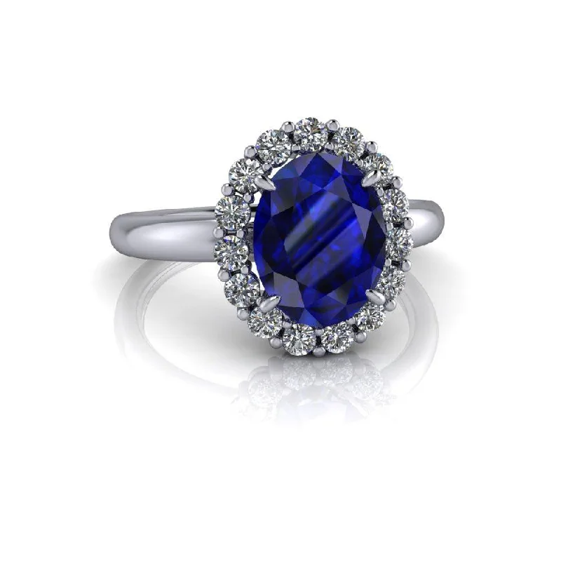 women's diamond engagement bands-Blue Sapphire & Diamond Engagement Ring 2.95 ct