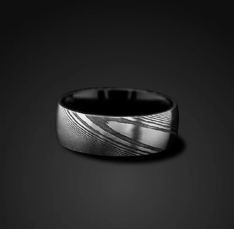 women's minimalistic engagement rings-Damascus Steel Ring Wedding Band 8mm