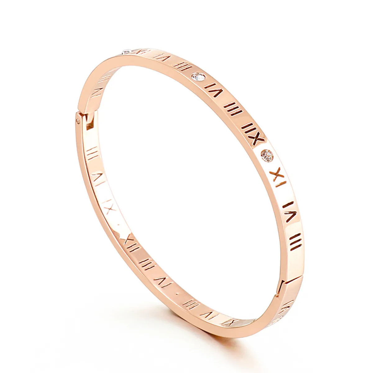 women's geometric bracelets-New Korean Diamond-studded Rose Gold Roman Text Titanium Steel Open Bracelet Female