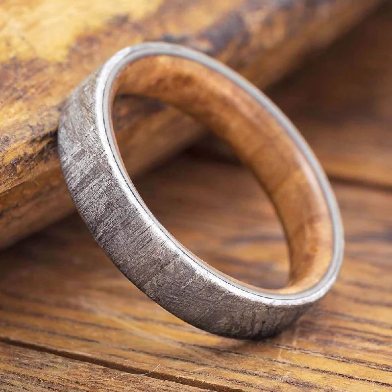 women's anniversary rings-Meteorite Overlay Wedding Band With Burl Wood Inside