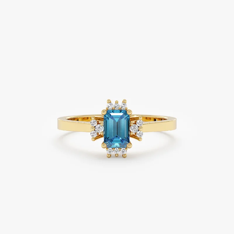 women's multi-stone engagement rings-Blue Zircon and Diamond Engagement Ring, Skye