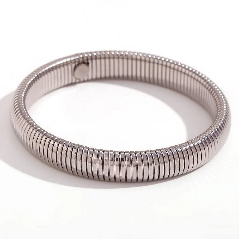 10mm Width Single Layer Elastic Snake Chain Bracelet-Steel Color