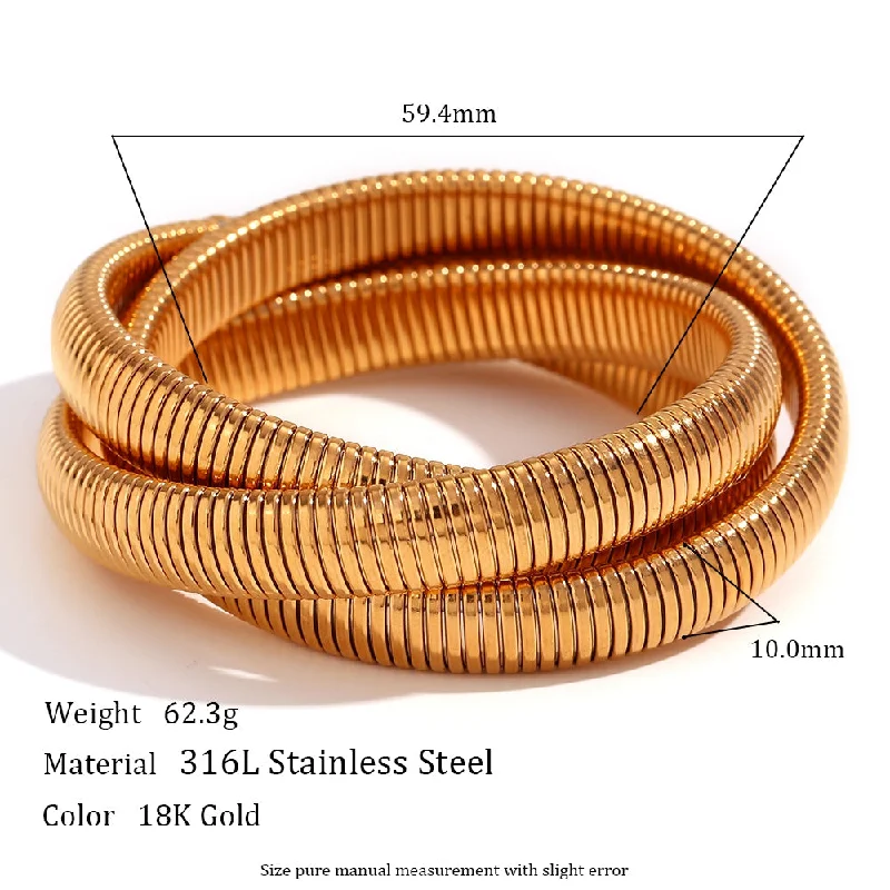 10mm Width Three-Layer Winding Elastic Snake Chain Bracelet-Gold