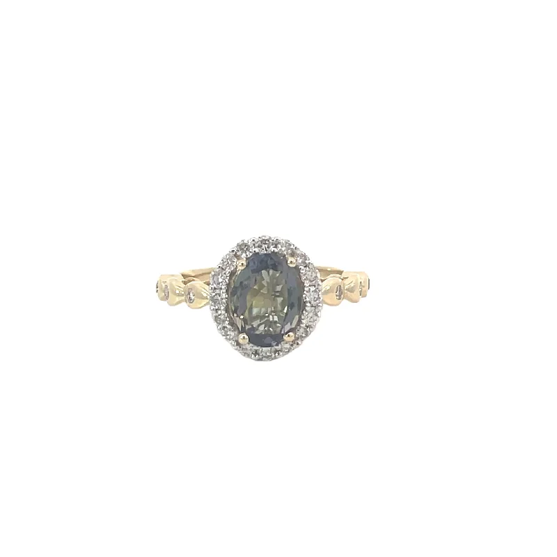 women's unique engagement rings-Yellow Gold Tanzanite Diamond Ring