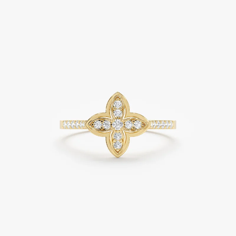 women's matching engagement rings-Diamond Clover Engagement Ring, Everlyn