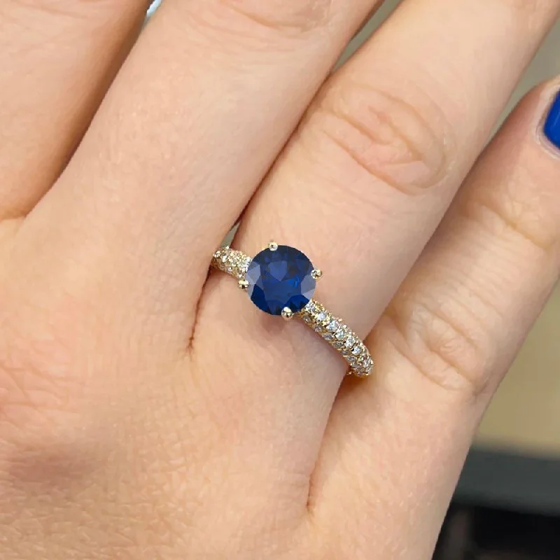 women's double halo engagement rings-1.70 Carat Round Shape Hidden Halo Blue Sapphire Engagement Ring