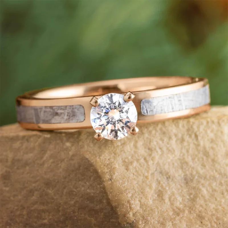 women's statement rings-0.5 CT Diamond Solitaire in Rose Gold with Meteorite