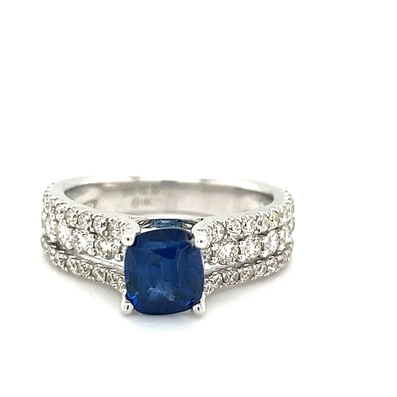 women's engagement rings with round diamonds-14K White Gold 1.55ct Sapphire & 1.28cttw Diamond Ring