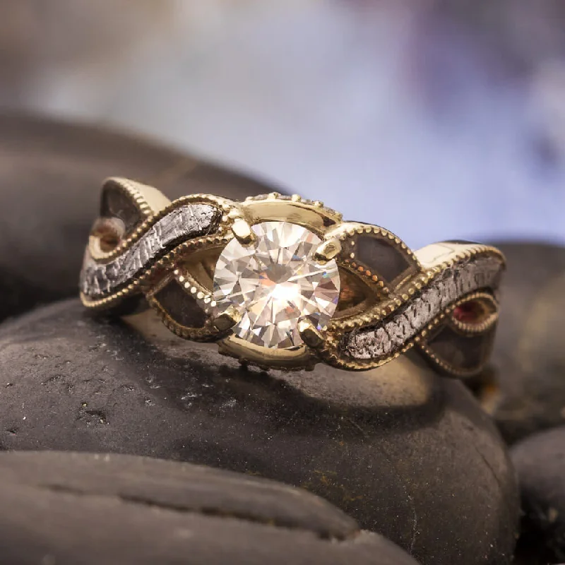 women's ruby rings-Meteorite & Dinosaur Bone Engagement Ring