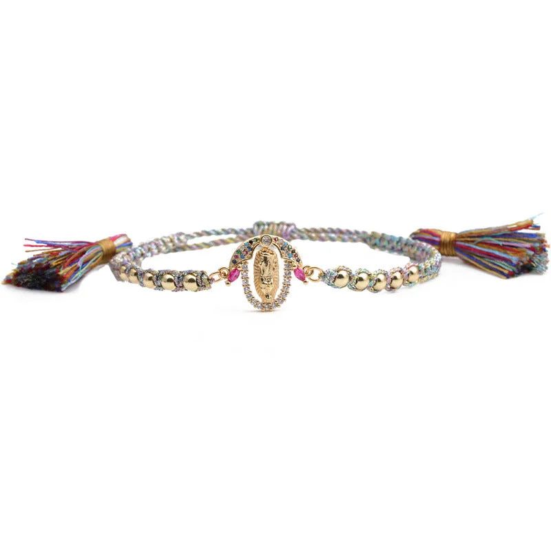 Cb0176 Virgin Mary + Copper Bead Colorful Ropes DL