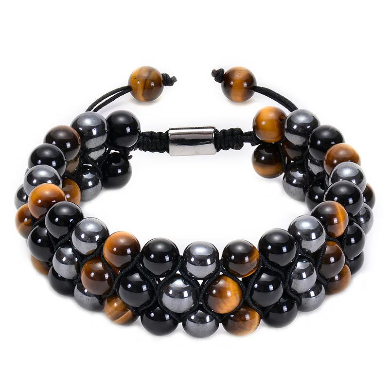 8mm-Yellow Tiger + Black Beads + Iron Ore (Three Layers)