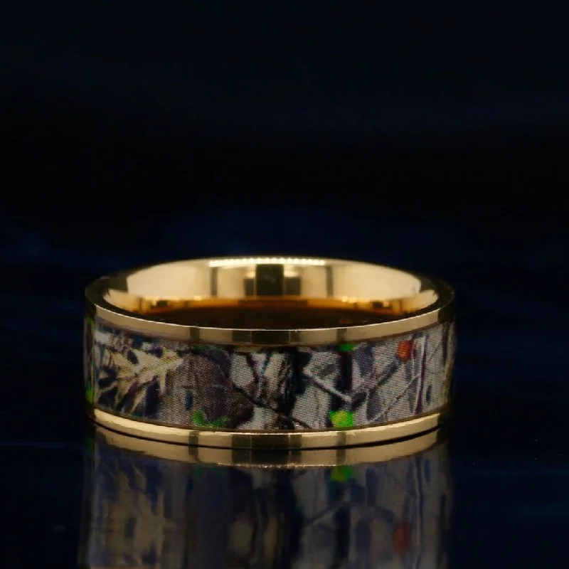 women's solitaire engagement rings-14K Gold Camo Ring Camouflage Wedding Band