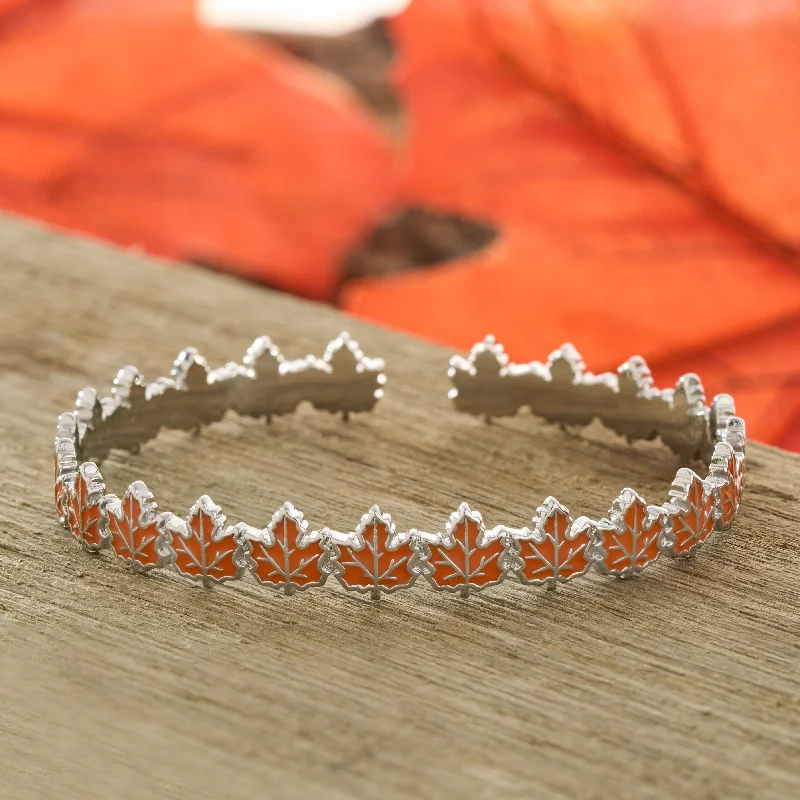 women's colorful bracelets-Little Maple Leaf Cuff Bracelet