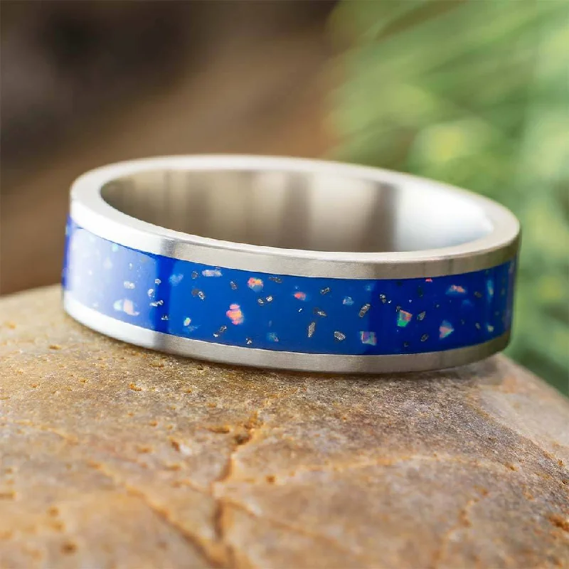 women's large rings-Blue Opal Stardust™ Ring with Meteorite Shavings