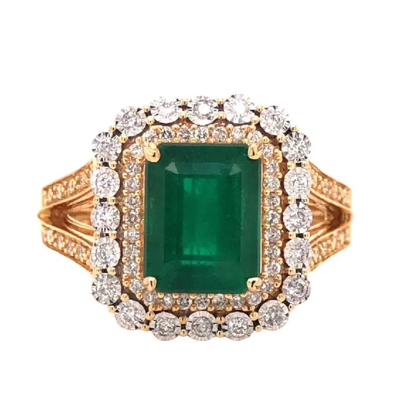 women's sparkling engagement rings-14K Yellow Gold Emerald & Diamond Ring