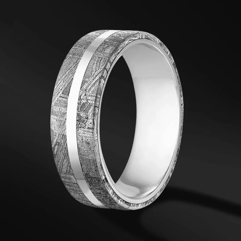 women's platinum solitaire engagement rings-MEN'S TUNGSTEN WEDDING BAND WITH METEORITE INLAY – DURABLE AND UNIQUE DESIGN