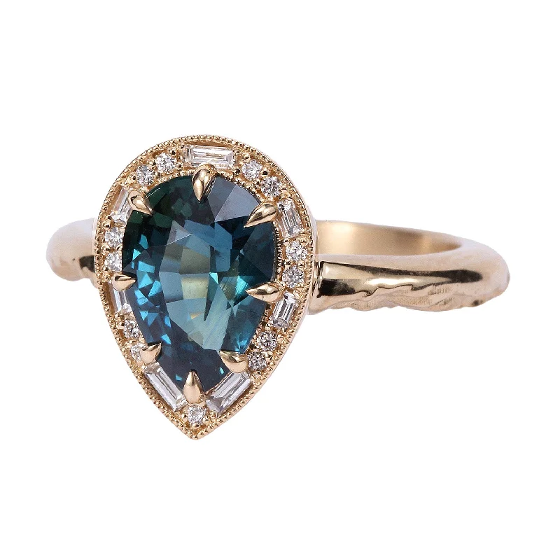 women's solitaire diamond engagement rings-Hidden Gate Blue Green Sapphire and Diamond Ring