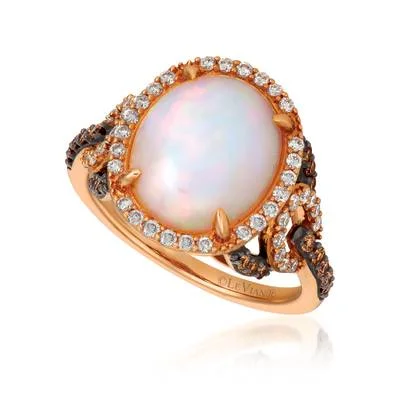 women's gold engagement rings-14K Strawberry Gold 2.60ct Neopolitan Opal & 0.64cttw Chocolate & Vanilla Diamond Ring by LeVian