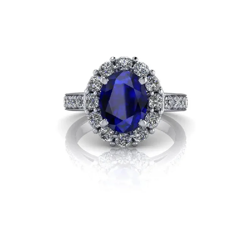 women's matching engagement rings-3.86 CTW Sapphire and Lab Grown Diamond Halo Engagement Ring