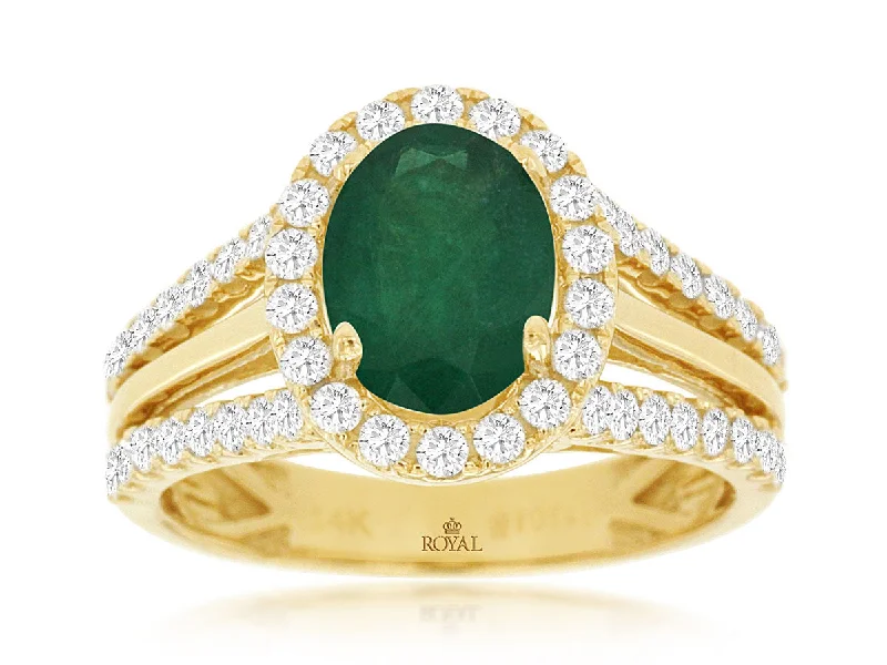 women's unique engagement rings with colored diamonds-14K Yellow Gold 1.60ct Emerald & 0.82cttw G/H SI Diamond Ring