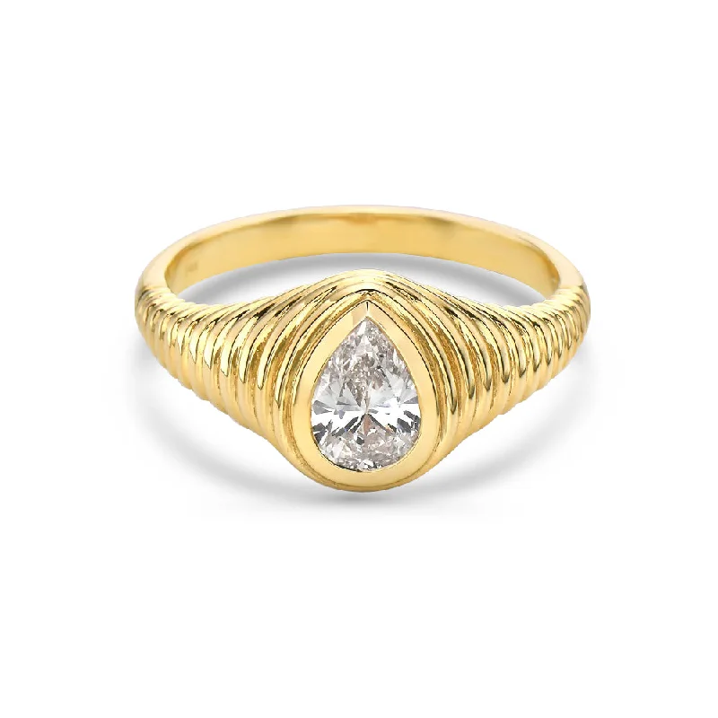 women's elegant engagement rings-Solitaire Pear Shape Diamond Ring (0.67 ct.) Bezel Set in 14K Gold