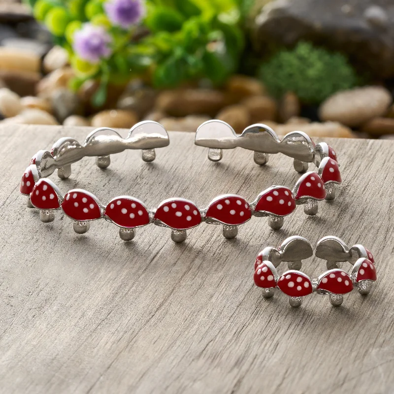 women's sterling silver bangles-Red and White Mushroom Gift Set