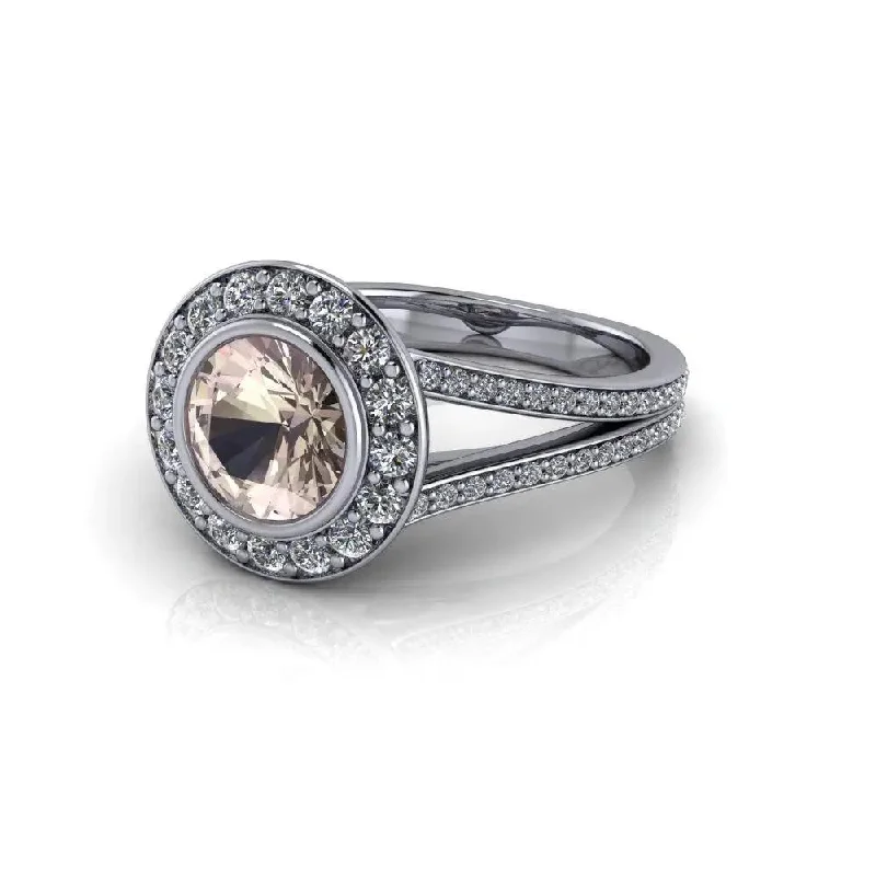 women's two-tone engagement rings-Round Morganite Engagement Ring Diamond Halo Setting 1.75 CTW