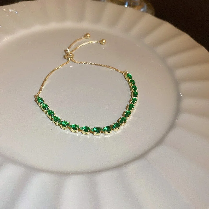 42# Bracelet-Green Water Drop (Real Gold Plating)