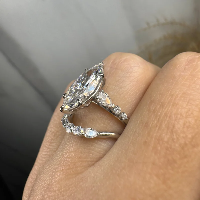 women's diamond ring engagement sets-"Aurora" Marquise Cut Diamond Shoulder Matching Set Engagement Ring