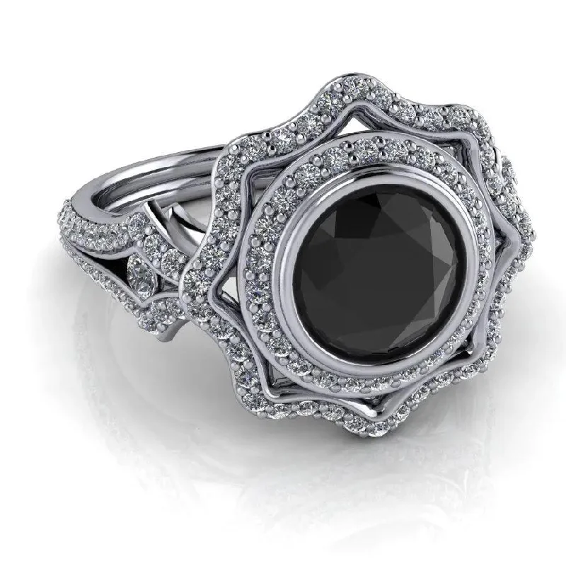 women's engagement rings with colored stones-1.98 ctw Vintage Style Diamond Engagement Ring, Black Diamond Ring