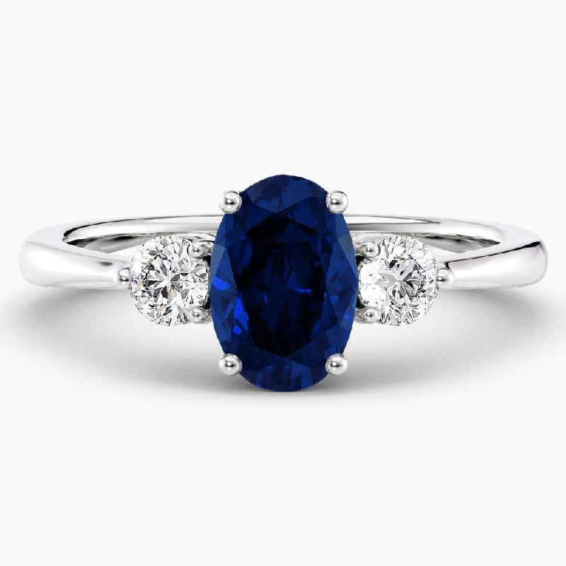 women's engagement rings with large diamonds-1.80 Carat Oval Shape Three Stone Blue Sapphire Engagement Ring