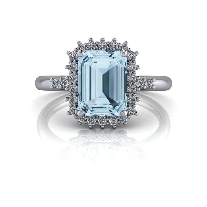 women's silver engagement rings-Emerald Aquamarine & Diamond Engagement Ring, 1.70 ctw