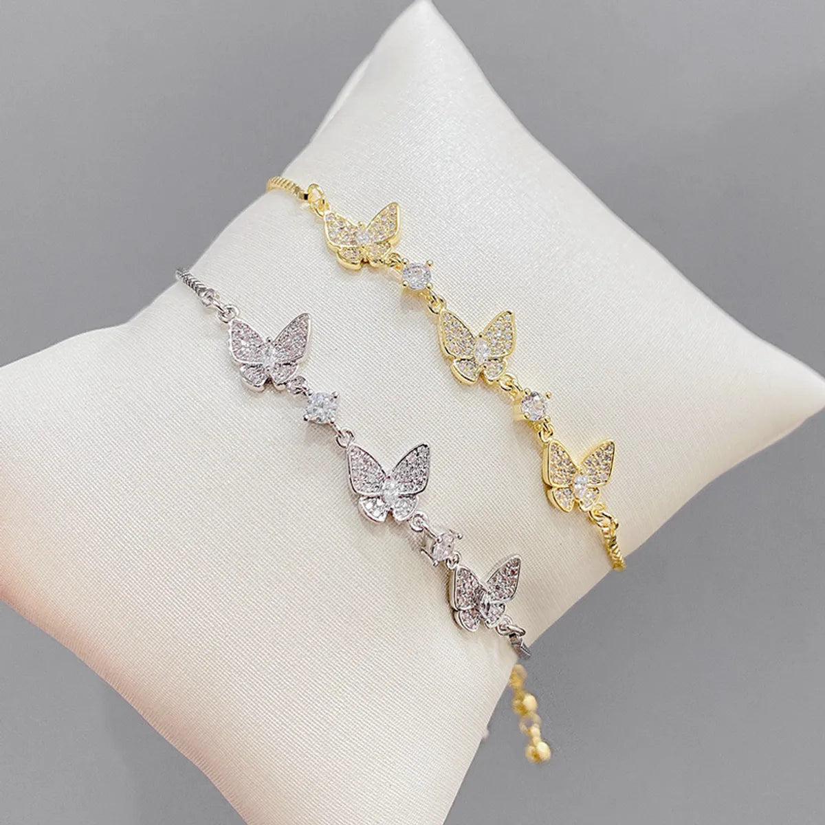 women's beaded charm bracelets-Luxurious Butterfly Copper Bracelets Gold Plated Zircon Copper Bracelets 1 Piece