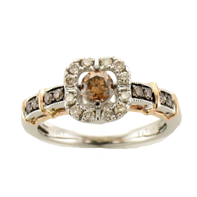 women's custom engagement rings-14K Vanilla & Strawberry Gold 0.68cttw Chocolate & Vanilla Diamond Ring by LeVian