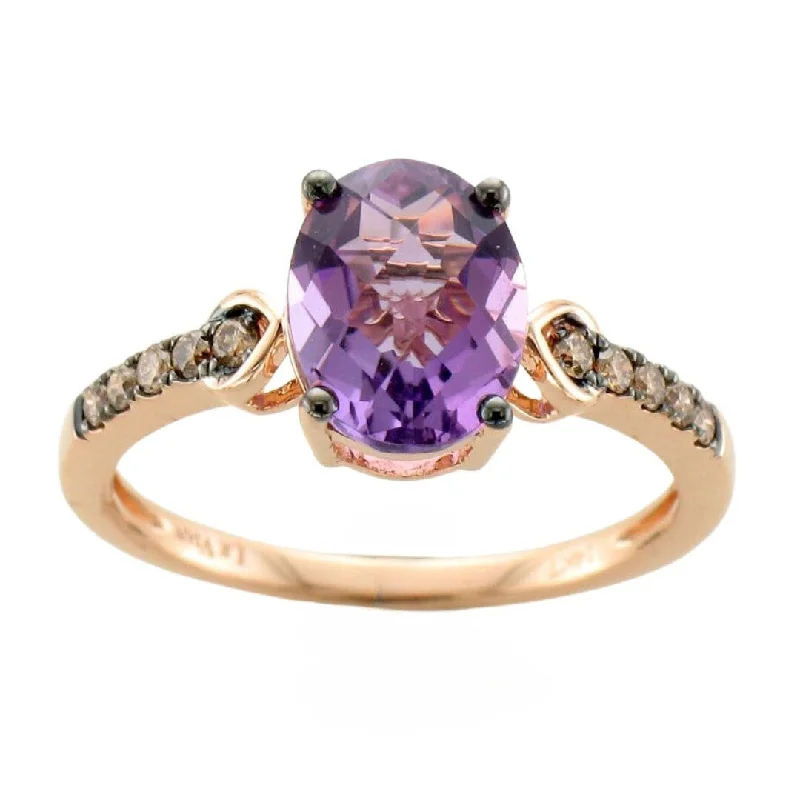 women's solitaire engagement rings-14K Strawberry Gold 1.75ct Grape Amethyst & 0.15cttw Chocolate Diamond Ring by LeVian