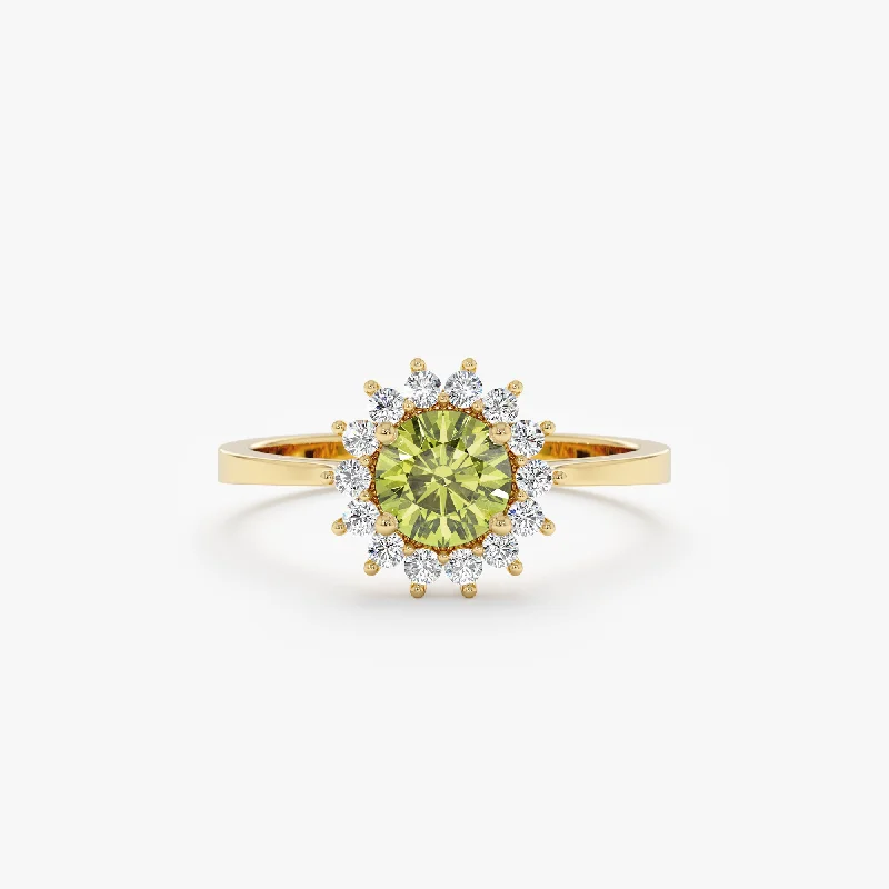 women's engagement rings with blue diamonds-Round Peridot Engagement Ring, Jada